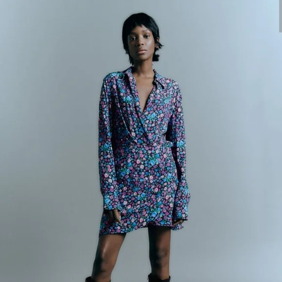 Zara Floral Short Satin Dress - Picture 1 of 10